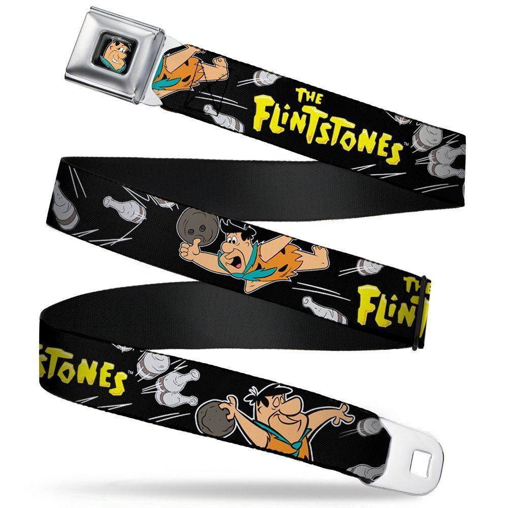 7382 Seatbelt Belt - THE FLINTSTONES Fred Bowling Poses/Bowling Pins Black